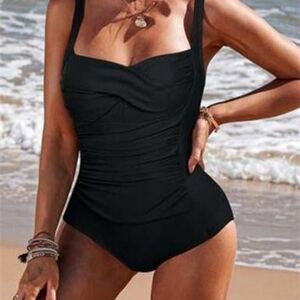 Ekouaer Women's One Piece Swimsuit Ruched Tummy Control Bathing Suits L